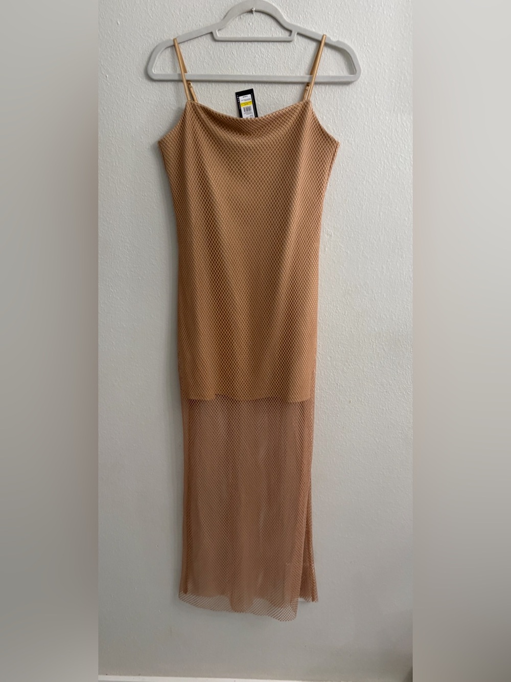Kenneth Cole Tan Mesh Slip Dress with Sheer Maxi Skirt